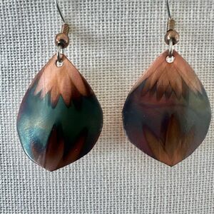 Hand-Enameled flame painted Copper Earrings
